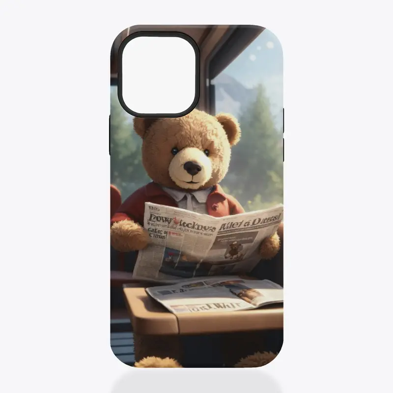 Cute teddy bear reading newspaper 