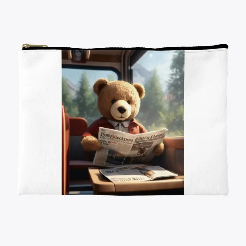 Cute teddy bear reading newspaper 